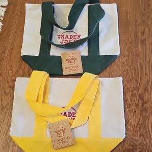 Trader Joe's Mini Canvas Tote Bag Set - Green and Yellow